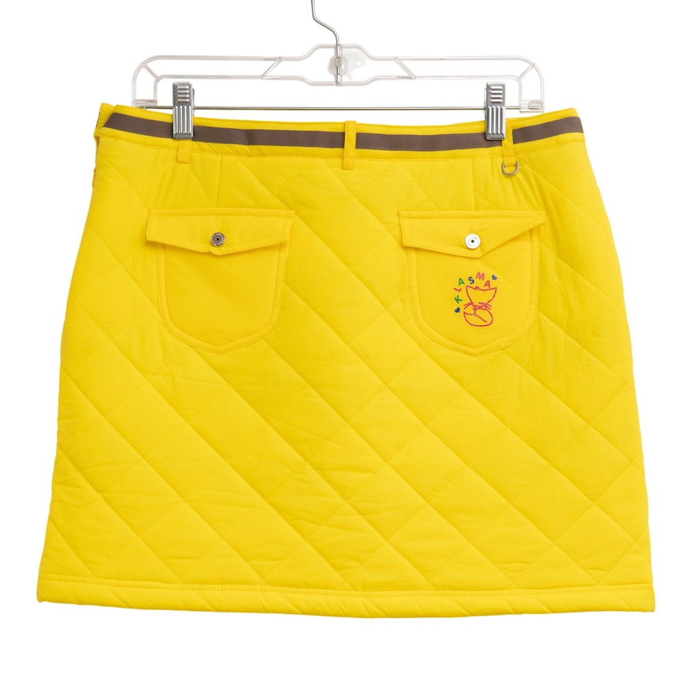 Klasma Italy Quilted Skort Yellow EDM Futuristic Festival Cyber Rave Funky Neon